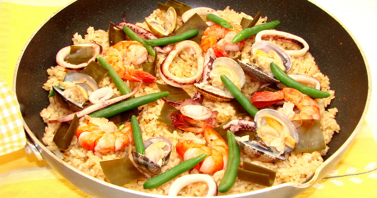 Seafood Kombu Paella Kombu Seaweed Recipes Kurakon Foods Corporation